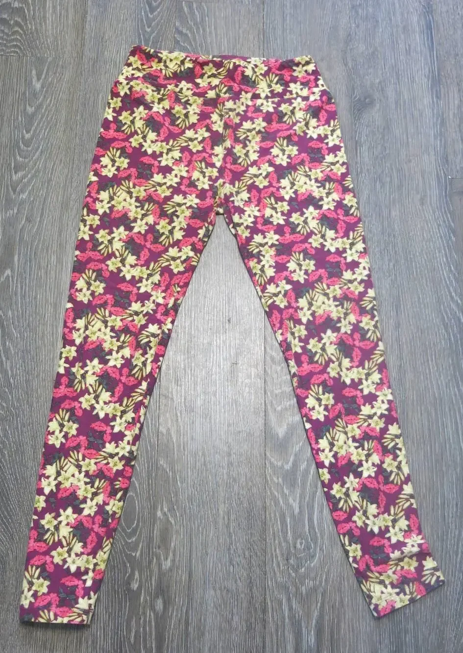 LULAROE Leggings One Size Women Floral Pink Multicolor Athleisure Casual Comfort